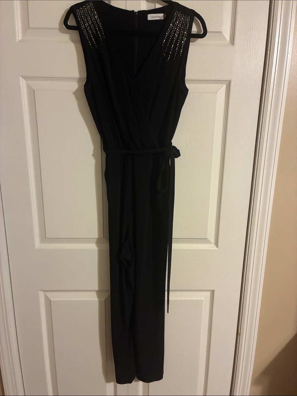 Calvin Klein Black Jumpsuit with Beaded Shoulders